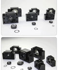 End Support Bearing For Miniature Ball Screw Nut Housing Fits SFK0802 SFK1002 SFK0601 C5 FKFF10 shown with components on white surface
