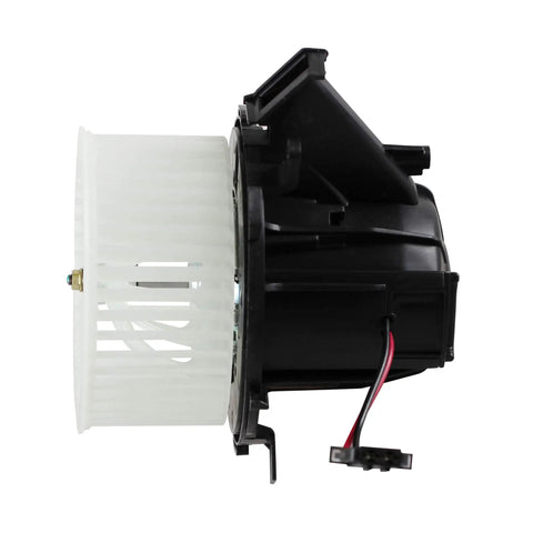 Slick HVAC Heater Blower Motor Assembly With Integrated Fan Cage For Audi A4 A5 Q5 Quattro 2009 To 2016 side view showing fan cage and motor.