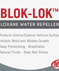 Blok-Lok Siloxane Water Repellent features protecting surfaces and inhibiting mold with natural finish, 1 gallon size.