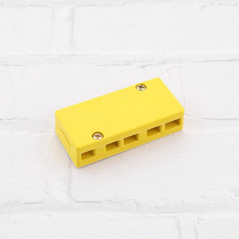 Two Pack Five Pole Junction Box For Electric Bicycle Motor Controller Wire Harness Insulation Case With Screw Nuts 78.5 By 36 By 18.5mm Durable Resin Enclosure For Neat Wiring And Safe EV Mods, yellow resin box on white background