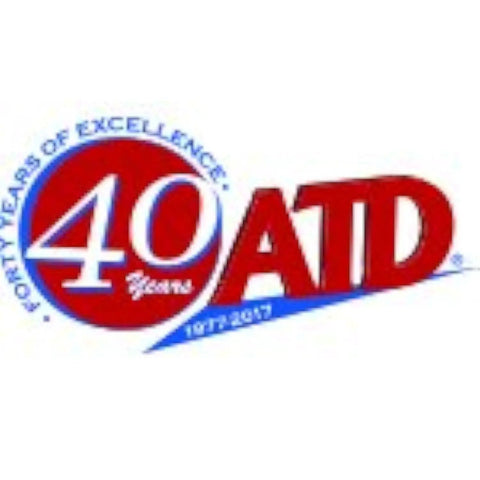 Logo celebrating 40 years of excellence, ATD 1977-2017, in a circular blue and red design with text.
