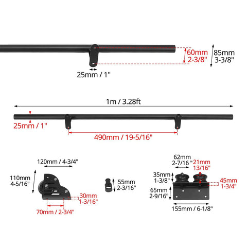 Rustic Black Round Tube Sliding Barn Ladder Track Kit With 39 And Three Quarters Inch Steel Track And Complete Hardware Set For No Fuss Install Durable Steel Construction For A Sleek Farmhouse Modern Look