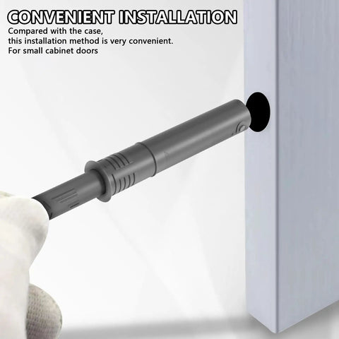 12 Pack Magnetic Push Latch for Cabinets and Drawers installation demonstration with hidden touch to open feature in grey finish