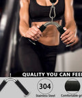 Cable Attachments For Gym Lat Pulldown Machine, 304 Stainless Steel V Handle With Rotation and Rugged Knurl Grip in use.