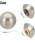 Close-up of 25mm Ball Finial Cap Knob Set in Nickel Color with dual thread design showing 1/4-27 and M10 fits, solid brass metal.