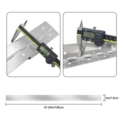 2 Pack 48 Inch 3 Wide Stainless Steel Piano Hinge Heavy Duty Continuous Hinge Built Tough Rock Solid Shop Ready Hardware For Cabinets Toolboxes And Marine Woodworking Projects, measuring with calipers.