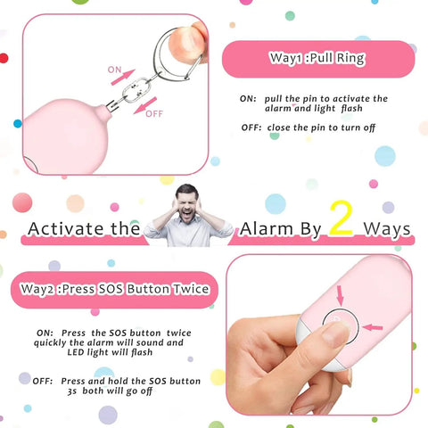 Rechargeable 130dB Personal Safety Alarm With LED Flashlight And Vibration Sensor On A Keychain For Women Men Girls Teens Students And Elderly Black Self Defense Anti Theft Anti Robbery Emergency Safety Device, pink and white, pull-pin and SOS button