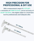 20 Inch Digital Caliper With 4 Inch Jaw Depth, Full Metal Frame, Large LCD Screen, Pro Grade Precision Tool For Pros And Hobbyists, 0.0005 Inch And 0.01 Millimeters Resolution displayed