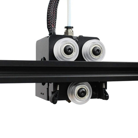 3D printer carriage with 26Pcs 3D Printer Wheel Kit With Polycarbonate POM Pulleys And 625zz Bearings mounted on a rail