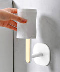 L Shape Wall Mount Coat Hooks Multi Purpose Heavy Duty No Drill Suction Hanger For Coats Hats And Keys holding paper towels.