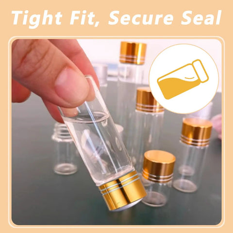 Hand holding one of the Four Pack Tiny Glass Jars With Lids 2ml Mini Vials Clear Small Bottles With Screw Caps for DIY projects.