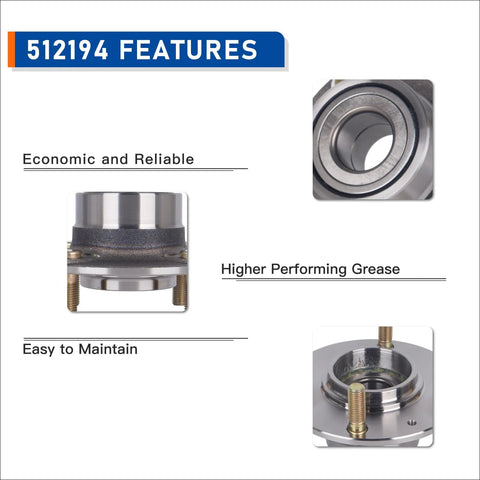 Rear Wheel Bearing Hub Assembly 512194 For Hyundai Elantra 2001 To 2006 And Kia Spectra 2005 To 2009 shown with features labeled
