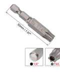 Magnetic T45 Torx Screwdriver Bits Set One Quarter Inch Hex Shank Two Inch Length S2 Steel Pro Grade Heavy Duty Tamper Proof
