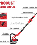Diagram of Beast 750W Drywall Sander With Vacuum And LED Light Six Variable Speeds showing handle, controls, and LED work light.