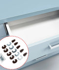 Open drawer with inset showing Five Piece Drawer Slides With Metal Backing And Screws, Center Mount Track Guides And Glides.