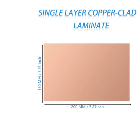 Single-Sided Copper Clad FR-4 PCB Laminate for Etching and DIY Prototyping Board, 150x200 mm, front copper plate view.