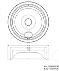 Technical drawing of Replacement Chrome Drip Pan Set For GE And Hotpoint Electric Ranges With Locking Slots, dimensions shown.