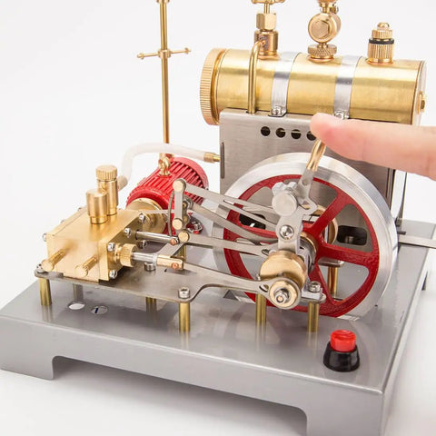 Old School Steam Engine Model That Really Works With Boiler And Reversible Horizontal Design Includes Generator And Vintage Lamp For Realistic Hands On STEM Learning And A Fun Gift For Adults, 18x18x20 cm brass