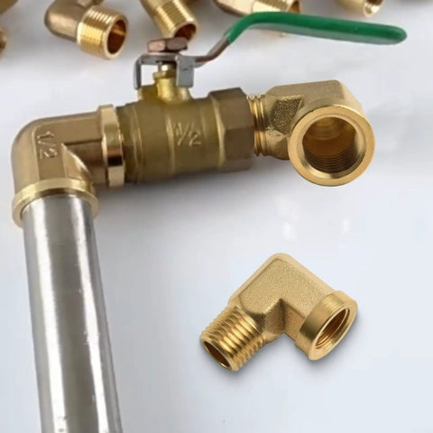 Kick Ass 90 Degree Solid Brass Elbow Fitting 1/4 Inch NPT Male X Female Right Angle Pipe Adapter For Hydraulic Gas Water Systems Heavy Duty Leak Proof Seal Built Tough CA360 Forged Brass Rated High Pressure 1200 PSI No Fail Performance All Jobs, brass elbow fitting shown