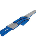 Premium Circular Saw Track Guide With Precision Track Clamps, 50 Inch Anti Splinter Rail with blue plastic handle for accurate cutting.
