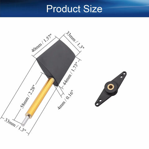 RC Boat Rudder With Straight Servo Arm 44mm 7mm Pad Thickness FXB QJFXD with dimensions shown for precise steering.