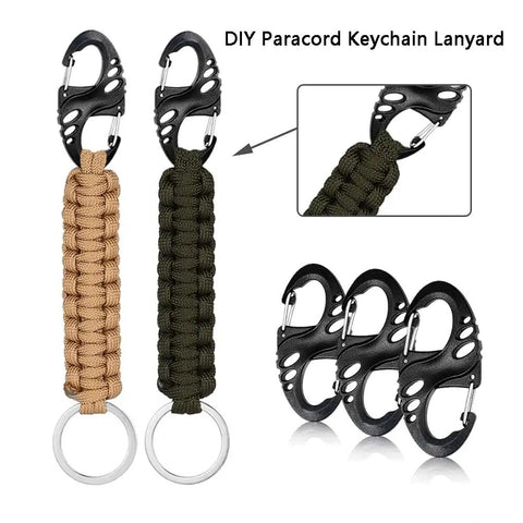12 Pack 2 Inch Plastic S Carabiner Clips Dual Carabiner Keychain Hooks For Backpacks Bags And Zippers, Durable Paracord Accessories In Black Green Orange Khaki, Great For Keys Gear DIY Projects Not For Climbing, featuring paracord lanyards