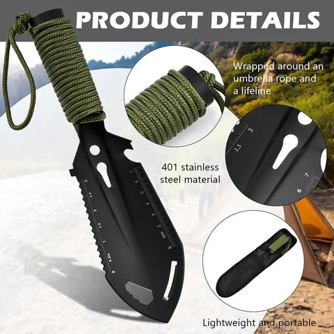 Beast 9 In 1 Portable Camping Shovel Multi Tool For Backpacking And Survival Gear With Paracord Handle and Stainless Steel Blade