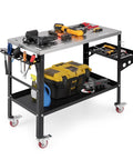 Welding Table 36 By 18 Inch With Wheels, 1200 Lbs Capacity, 8 Tool Slots, Five Eighth Inch Fixture Holes, Electroplated Metal Top