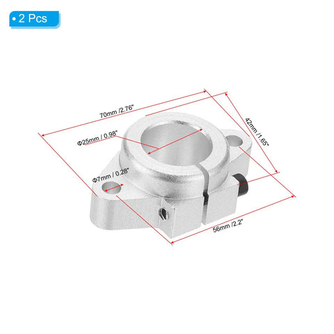 Aluminum Linear Rail Clamp Guide Support For 25mm Shaft 2 Pack SHF25, dimensions displayed, corrosion-resistant CNC part.
