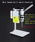 High Precision Mini Bench Drill Press Workhorse 7 Speed Electric Floor Stand Tapping Machine Crushes Wood And Metal With 9000 RPM Pizzazz Adjustable Chuck Built Tough For Garage Bosses And DIY Legends Who Want Serious Clout In Their Workshop Setup with copper core motor on white base.