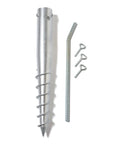 Ground Screw Stake For Round Posts Fences And Flag Poles No Dig 22 Inch Anchor with screw, bar, and bolts displayed