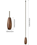 Four Piece Walnut Wood Ceiling Fan Chain Pull Extensions, 13.8 Inch Long Pull Chain Ornaments, walnut finish, dimensions shown.