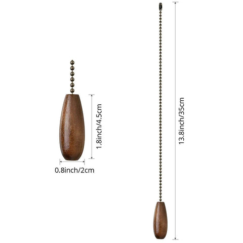 Eight Piece Walnut Wood Pull Chain Extensions For Ceiling Fans And Lights 13.8 Inch Long Vintage Pendant Style Retro Vibe