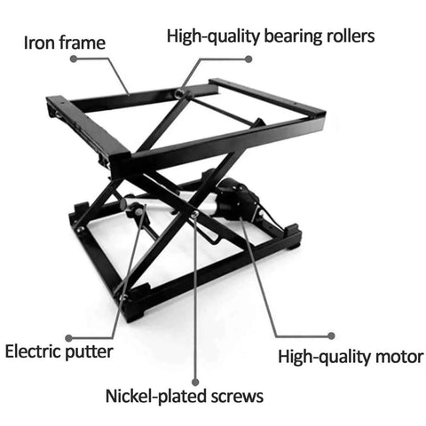 Premium Electric Scissor Lift Table With Remote Control showing iron frame and high-quality components labeled.