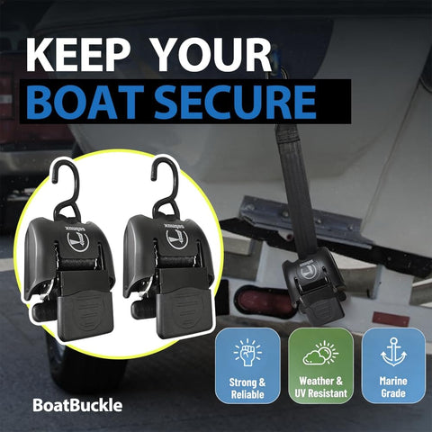 Beefy Retractable Transom Boat Tie Down Straps 2x43-Inch With 2500Lb Break Strength auto retract and quick release S hook buckle