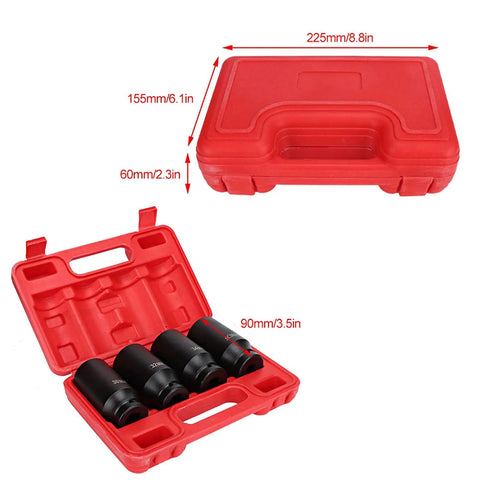 Pro Heavy Duty Impact Socket Set For Fastener Rotten Repair With 12 Point Adapter Kit To Fix Stripped Bolts And Nuts In Cars Or Trucks Quick And Easy Professional Grade Steel Tools, red case with 4 sockets