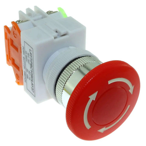 Emergency Stop Push Button Switch 660V 10A Red Mushroom Cap 1NO 1NC DPST Latching Self Lock 22mm