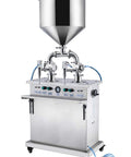 Heavy Duty Double Nozzle Pneumatic Piston Filler For Liquids And Thick Pastes No Sweat Workhorse Rig For Shampoo Lotion Honey And Daily Shop Runs 50 To 500 Ml, stainless steel dual head with hopper.