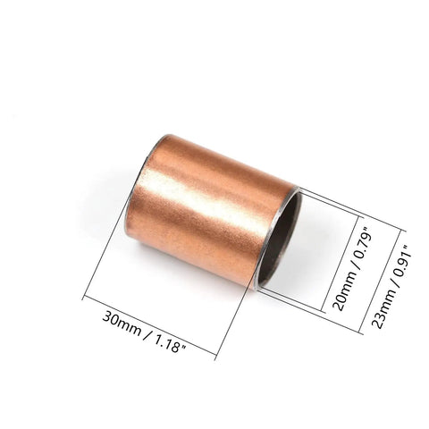 Ready To Drop Single Sleeve Bearing 20 Millimeter Bore By 23 Millimeter Wrap By 30 Millimeter Long Oilless Plain Bushing shown with dimensions.