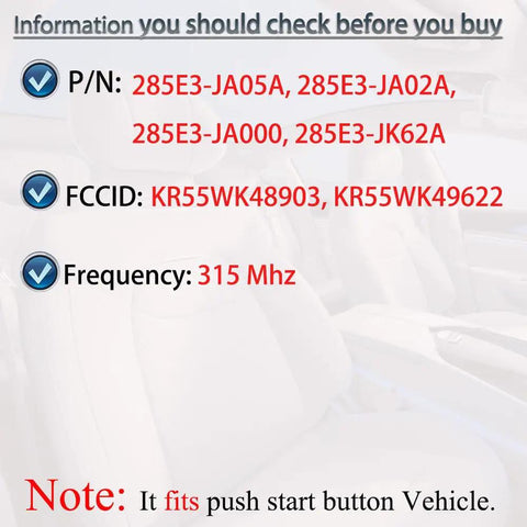 Key Fob Replacement For Nissan Altima Maxima Murano 370Z Infiniti G35 G37 EX35 FX35 FX37 Q70 Remote Smart Key Fob Plug-And-Play Ready With KR55WK48903 and KR55WK49622 information display
