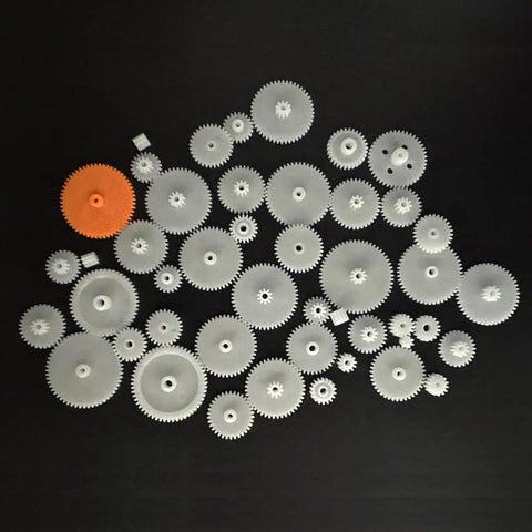 46 Piece 0.5 Module Plastic Gear Set For DC Motors Ideal For DIY Model Toys RC Cars And Helicopters Replacement Accessories For RC Hobbyists Includes Multiple Shaft Diameters 1.9mm 2.0mm 2.4mm 2.9mm on display