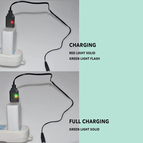 Two Pack USB Charging Cable With XH-3P Connector For SCX24 RC Car And 2S 7.4V LiPo Battery, charger showing LED indicator