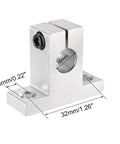 Four Pack SK10 Aluminum Linear Rod Rail Shaft Supports, 10mm Diameter, side view showing dimensions, Lightweight Aluminum