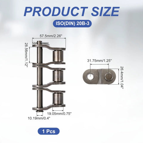 Durable Manganese Steel ISO DIN 20B-3 Offset Half Link dimensions 57.5mm by 31.75mm for heavy duty roller chain.