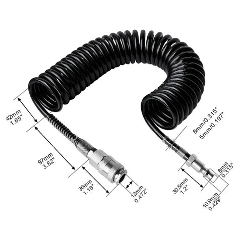 Flexible Coiled Air Hose With Fast Plug N Play Connector For Car Motorcycle Tire Inflation Pump Lightweight Pu Steel Tube Anti Kink 16 Feet Heavy Duty No More Tangles Air Compressor Extension Garage Workshop Smooth Ride Tool Mechanics Crew, coiled hose with fittings