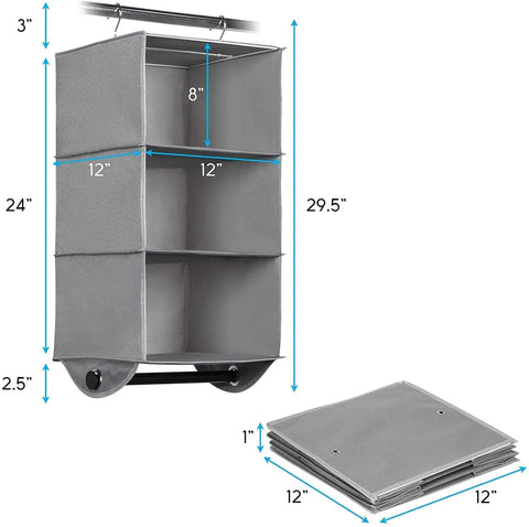 Heavy Duty Hanging Closet Organizer With Built In Garment Rod Three Shelf Storage For Clothes Shoes And Sweaters Reinforced 600D Fabric