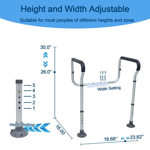 Height and width adjustable Sturdy As Nails Aluminum Toilet Safety Handle Kick Butt On Slips Protects Your Elders Rust Proof Grab Bar