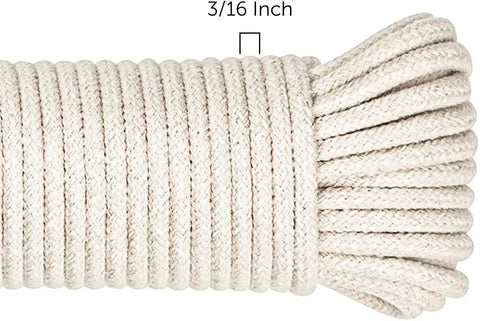 Natural Cotton Rope 100ft Three Sixteenth Inch Workhorse Utility Cord for Outdoors and Boating Ideal for Tents Hammocks Clotheslines