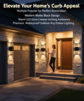 Night view of house exterior with 4 Pack 15 Inch Dope Outdoor LED Wall Lights Hardwired Exterior Sconces illuminating porch and garage.