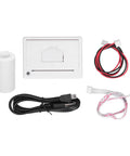Rock Solid 58mm Thermal Receipt Printer featuring embedded micro USB and TTL serial port accessories including cables and paper roll.